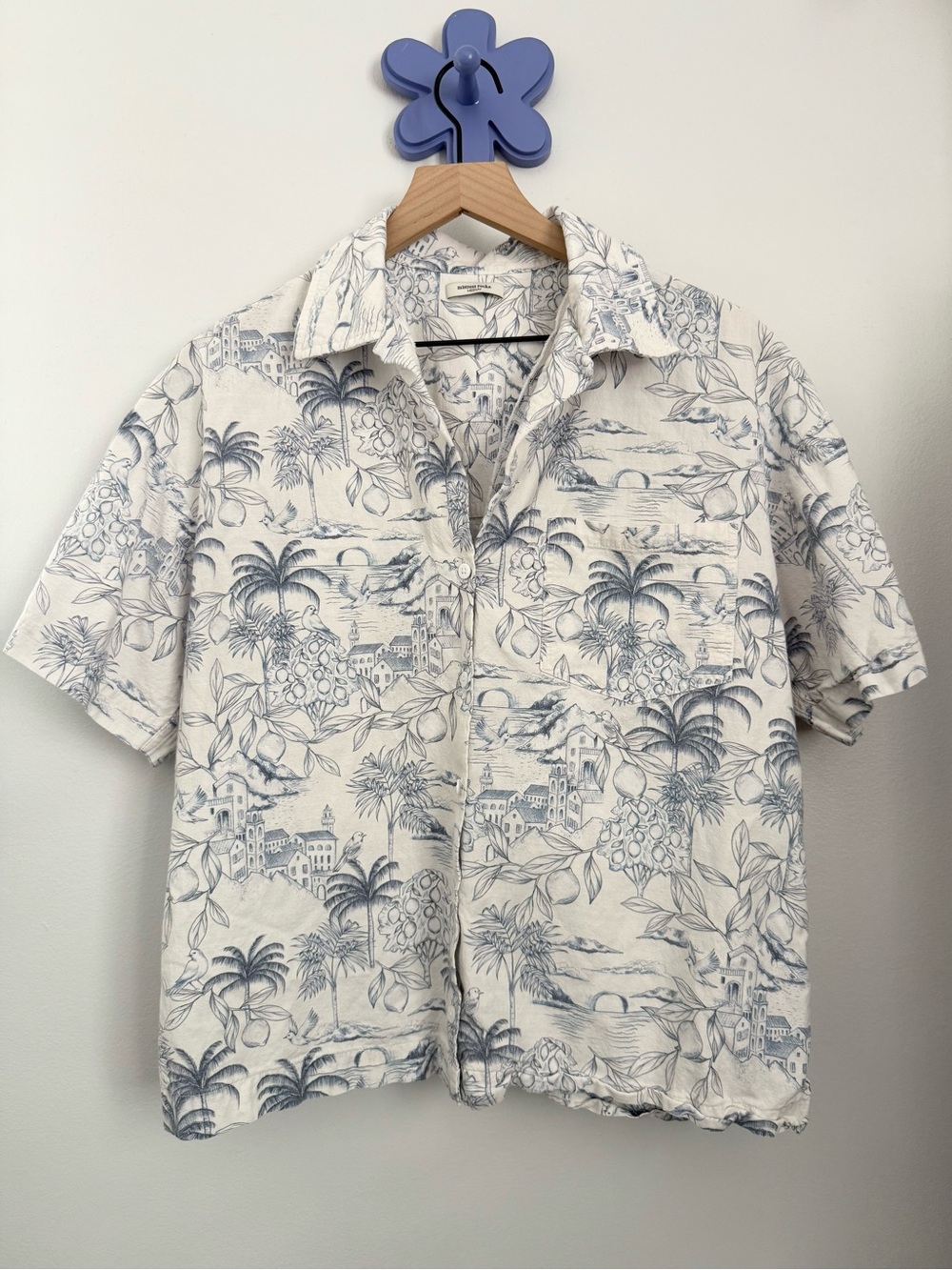 Mistress Rocks Medium White Garden Relaxed Shirt Boxy Fit Linen Resort Palm